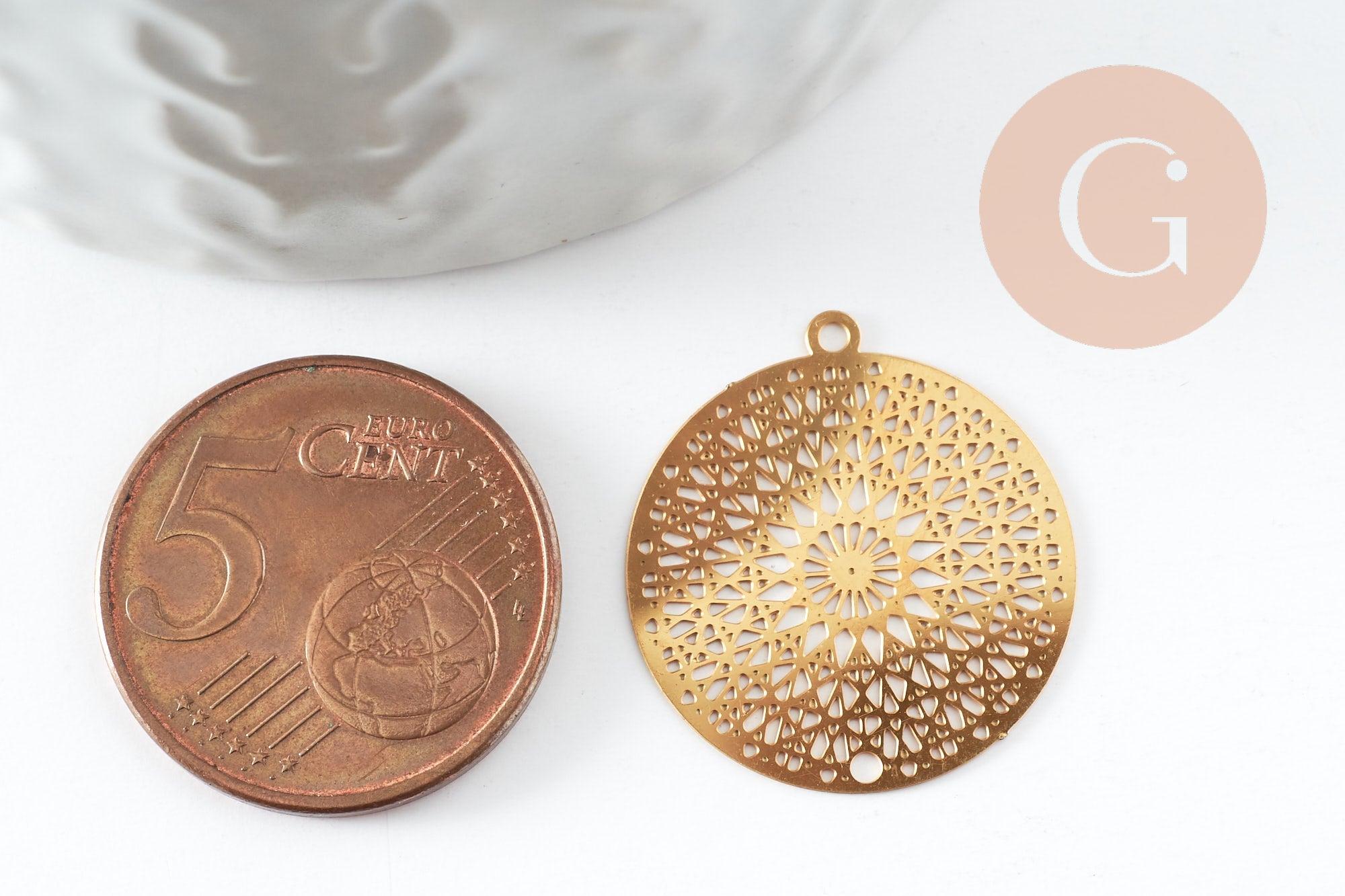 Gingerlily Pendentif Mandala fleur doré 20,5mm x1 acier inox