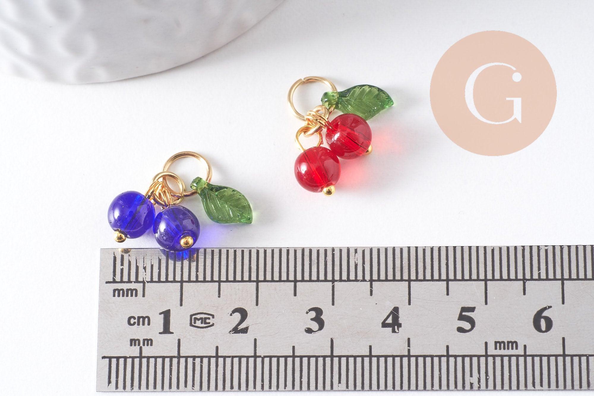 Gingerlily Breloque cerise verre bleu rouge doré 16,5mm x4