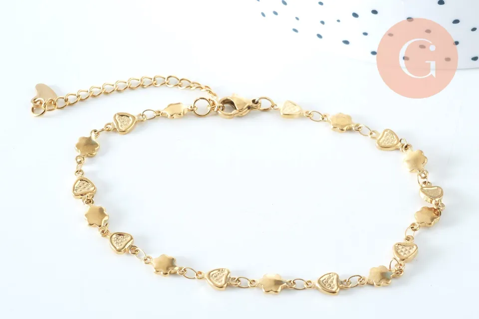 Gingerlily G6233 bracelet cœur fleur acier doré 21cm réglable