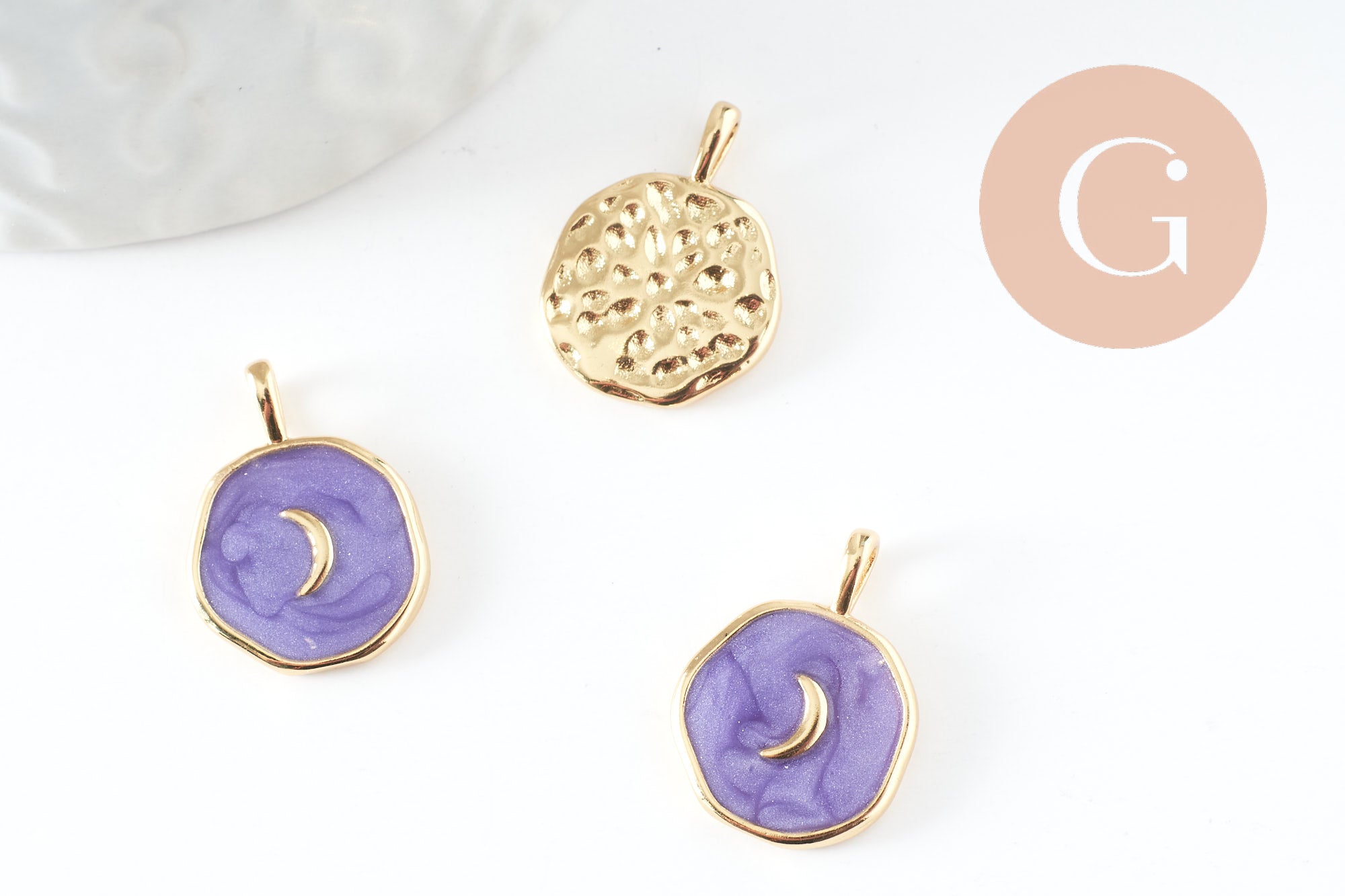 Gingerlily Pendentifs DIY G4272 médaille lune violet émail 18mm x1