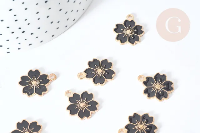 Gingerlily Pendentif fleur zamac doré émail noir 20mm x10 G8090