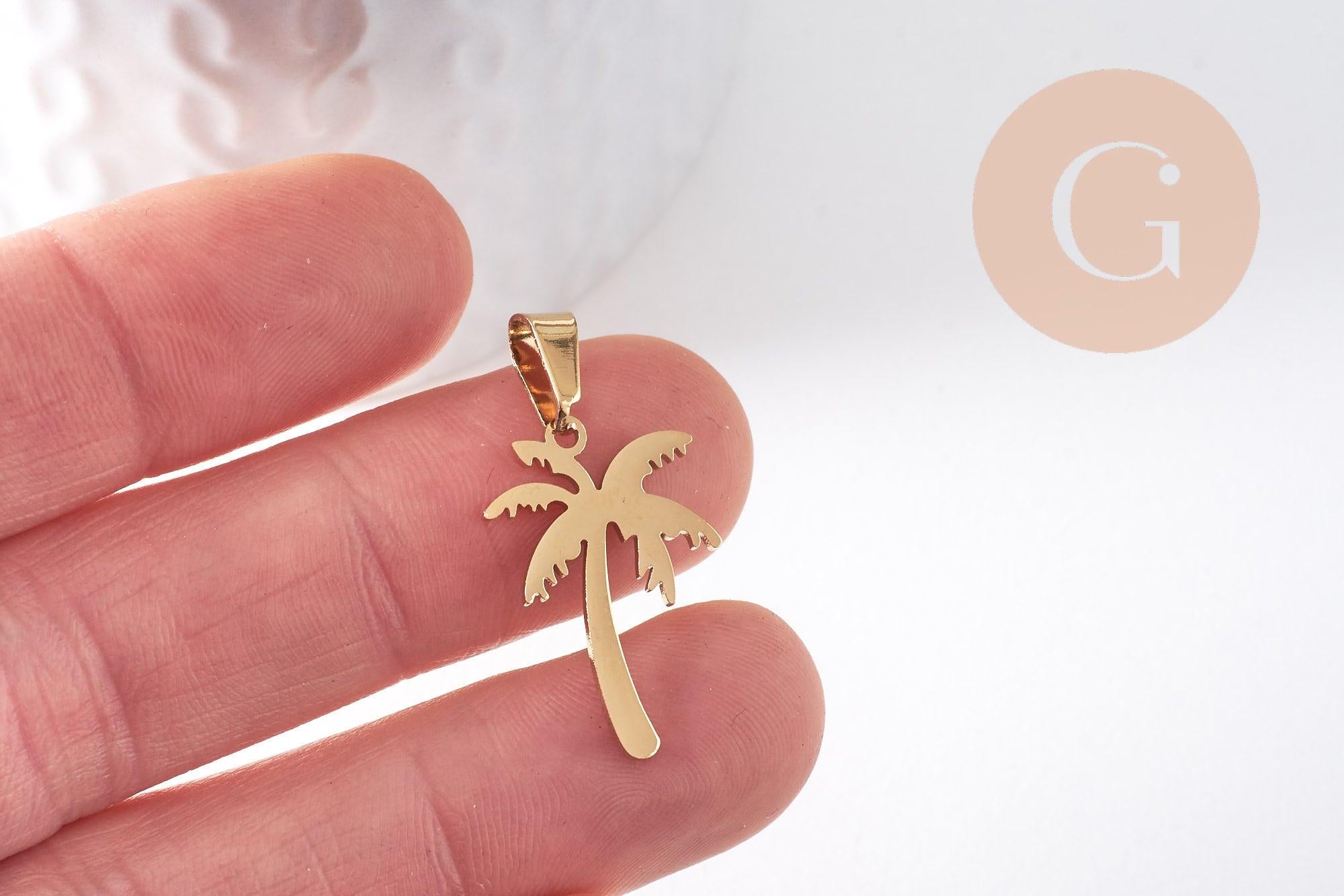 Gingerlily G10289 pendentif palmier acier doré x1 sans nickel