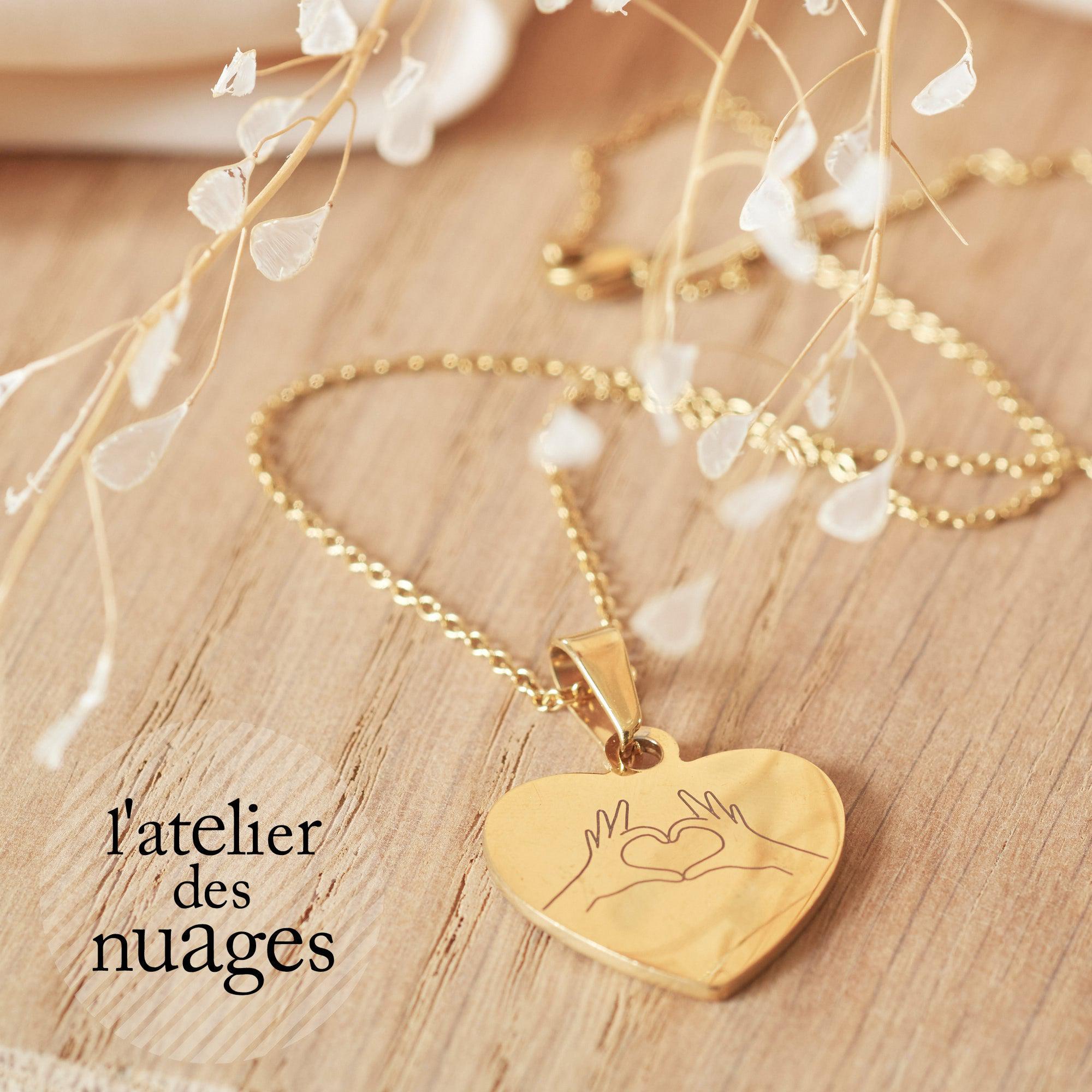 Gingerlily Collier personnalisé coeur ADN12 acier or 45cm gravé