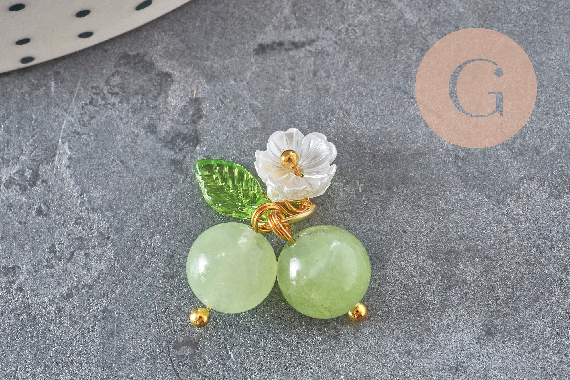Gingerlily breloque cerise jade rose 19mm x1 fruit doré