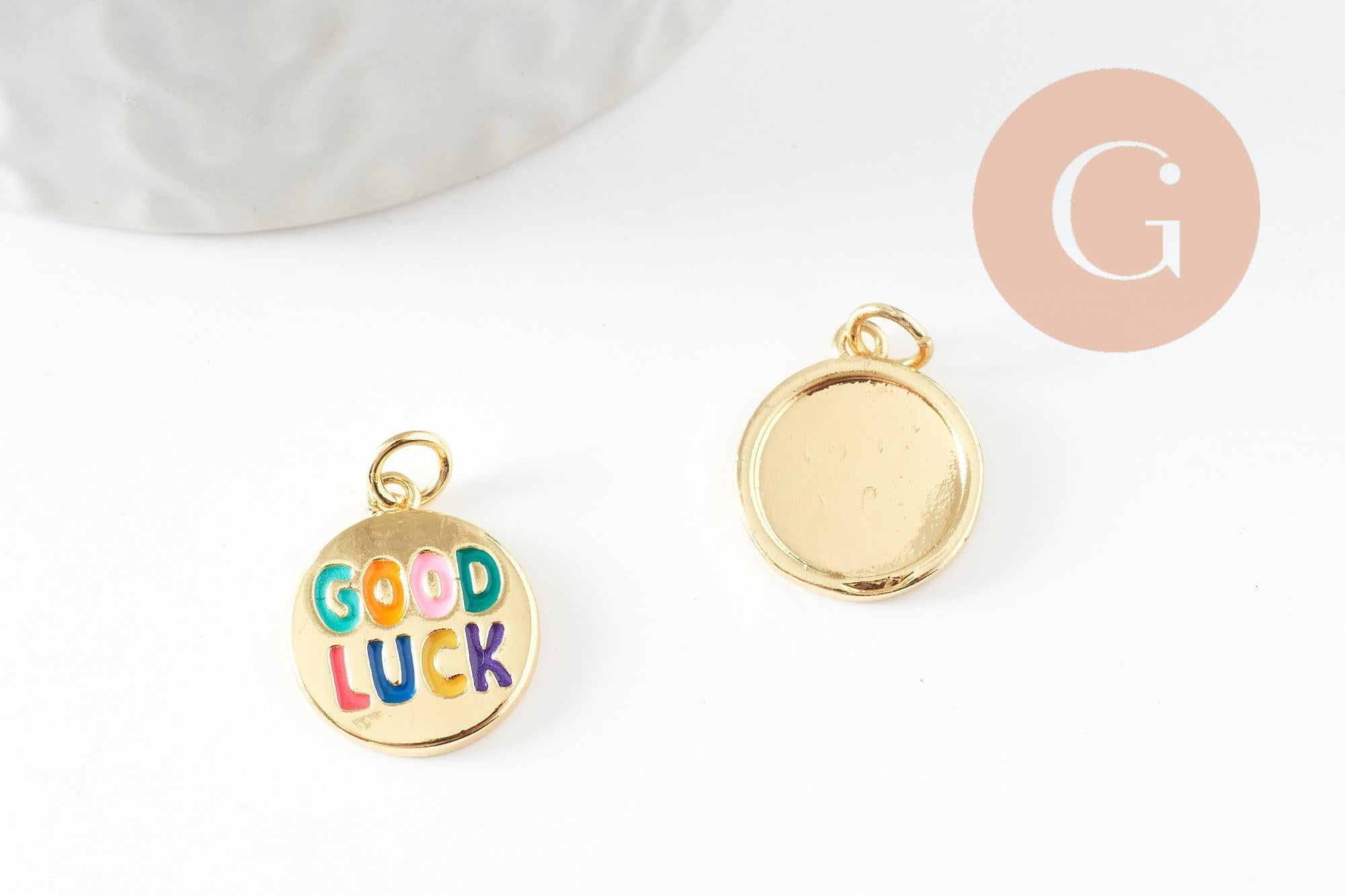 Gingerlily Pendentif rond Good Luck laiton doré 16mm G9934