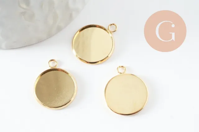 Gingerlily Support pendentif rond G9538 acier doré cabochon 16mm x1