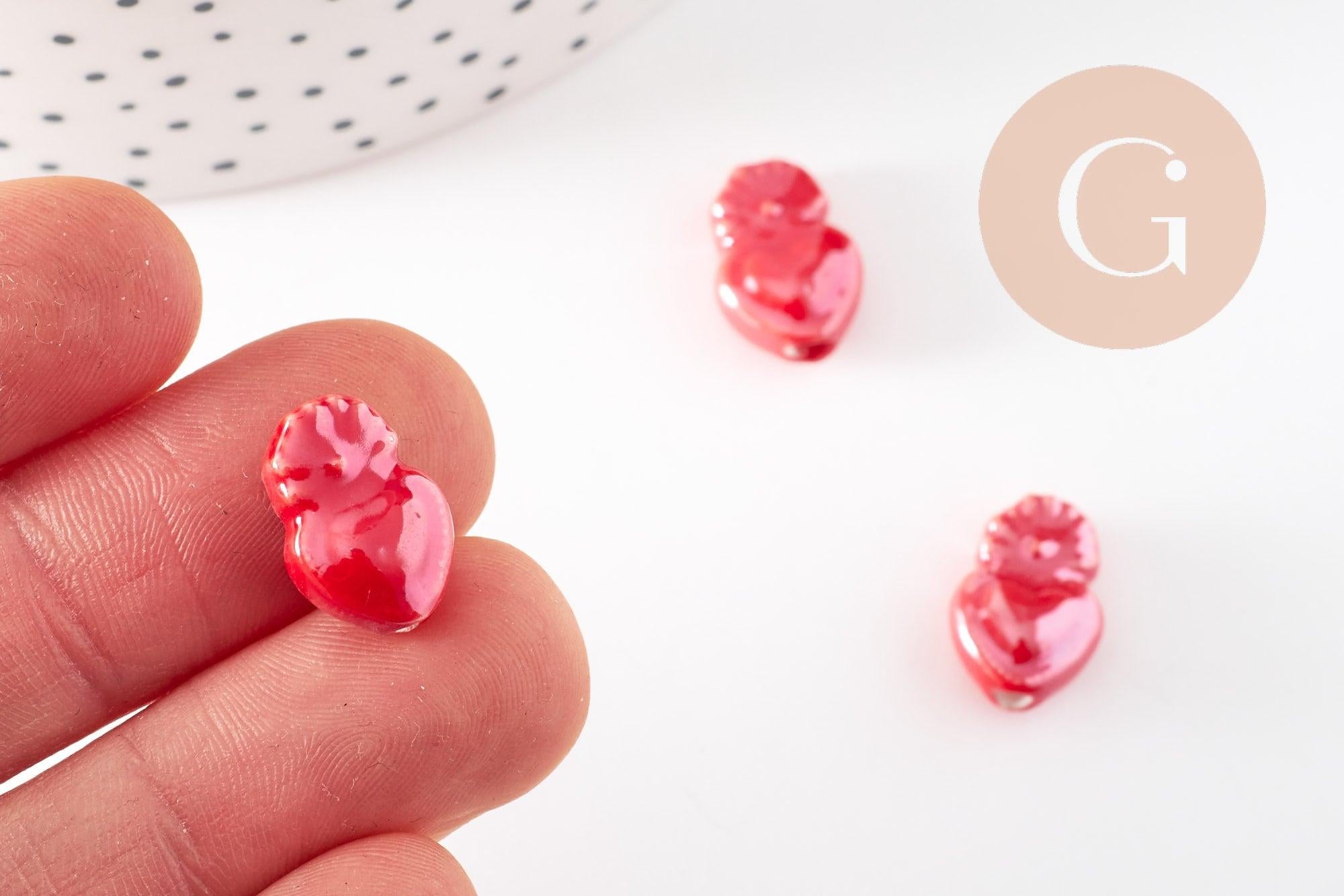 Gingerlily Perles pour bijoux DIY G9347 cœur porcelaine rouge 16mm x10