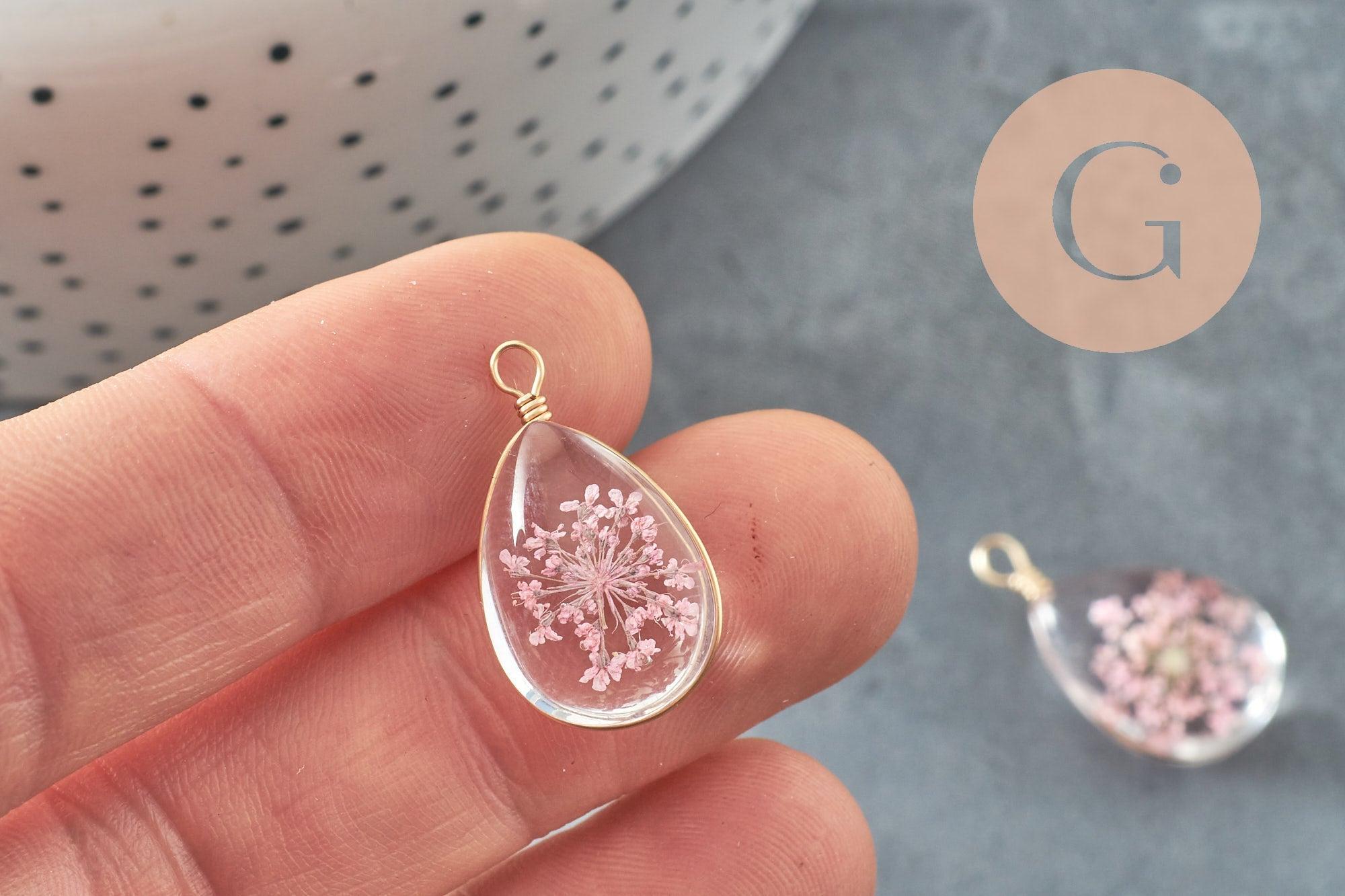Gingerlily Perles G9752 pendentif goutte verre fleur rose 22 mm