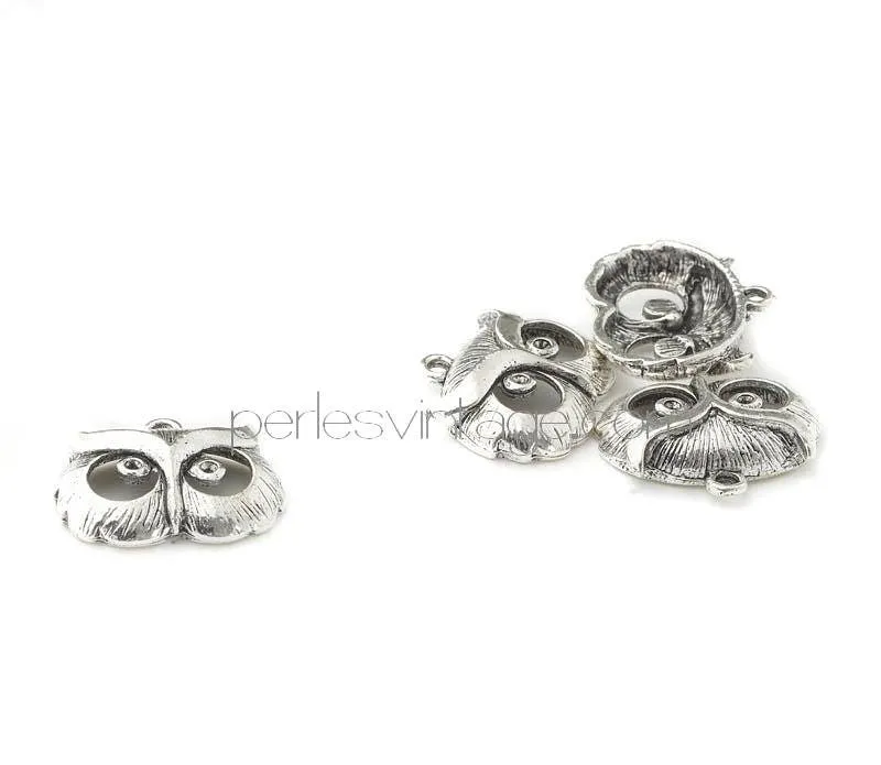 Gingerlily Pendentif Tête Hibou Argenté 25mm x5