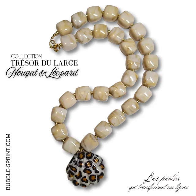 ARTSHOP Trésor du Large collier nougat léopard monté