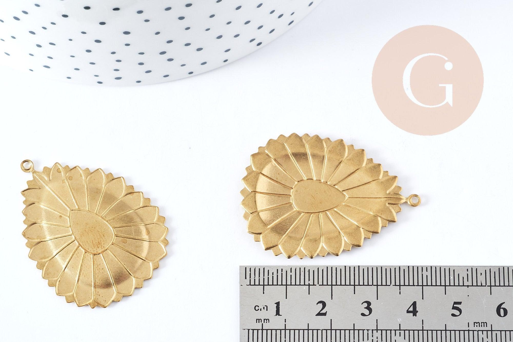 Gingerlily G8883 pendentif fleur goutte laiton brut 40,5mm