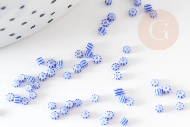 Gingerlily Perles rocaille G9286 bleu blanc 1,5mm 10g