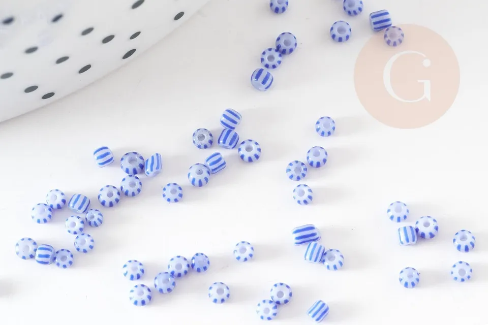 Gingerlily Perles rocaille G9286 bleu blanc 1,5mm 10g