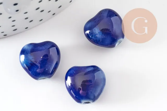 Gingerlily Perles G9348 perle coeur porcelaine bleu foncé x5