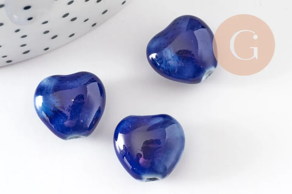 Gingerlily Perles G9348 perle coeur porcelaine bleu foncé x5