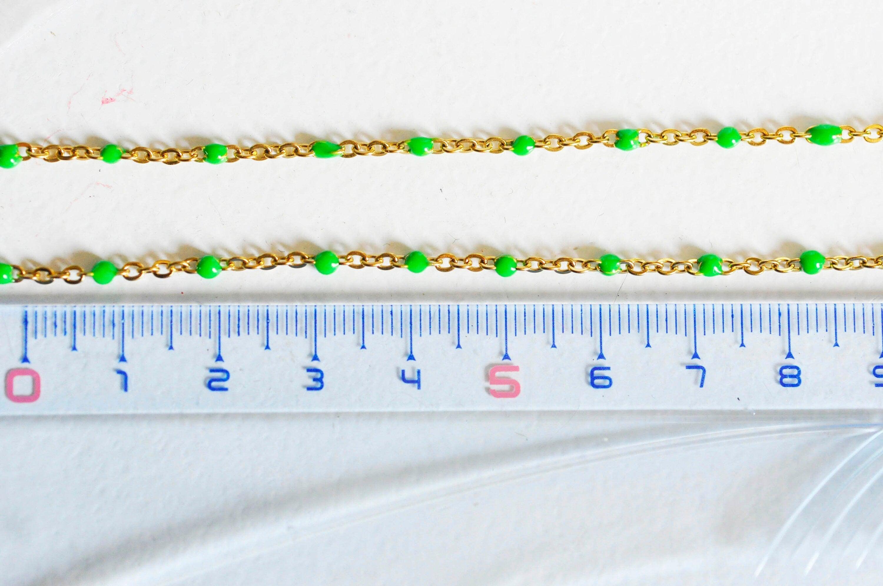 Gingerlily Chaîne acier doré 14k résine verte 20,5cm bracelet