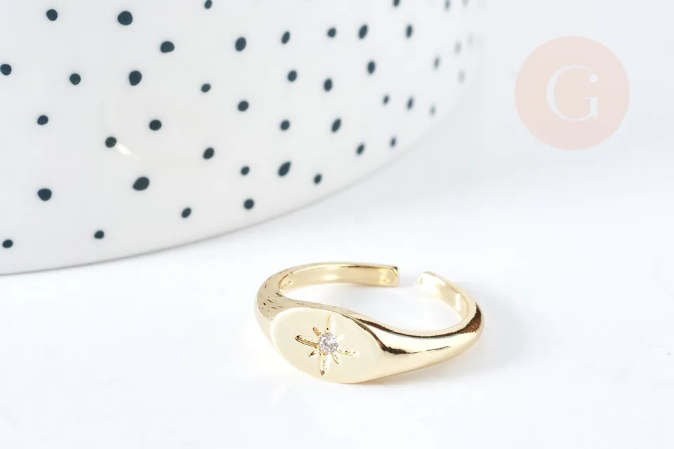 Gingerlily Bague chevalière étoile laiton doré 17.2mm