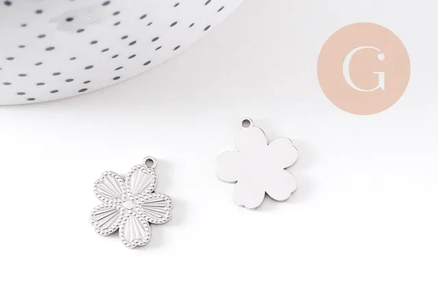 Gingerlily G10480 pendentif médaille fleur acier platine 17,5 mm