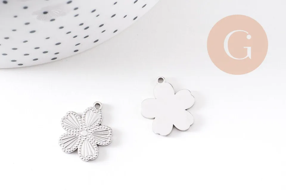 Gingerlily G10480 pendentif médaille fleur acier platine 17,5 mm