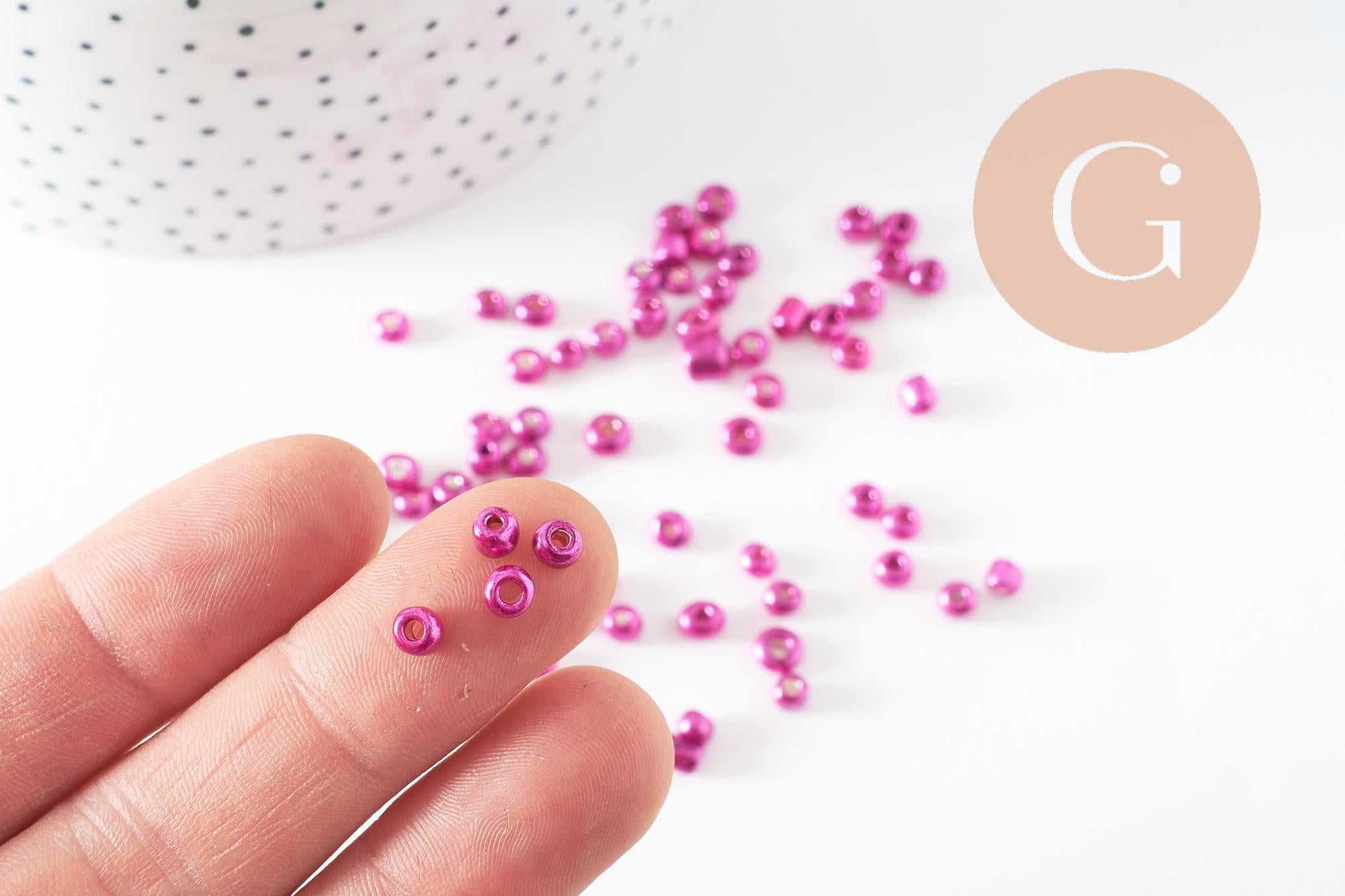 Gingerlily Perles rocaille verre rose fuchsia 4mm 10g métallisé