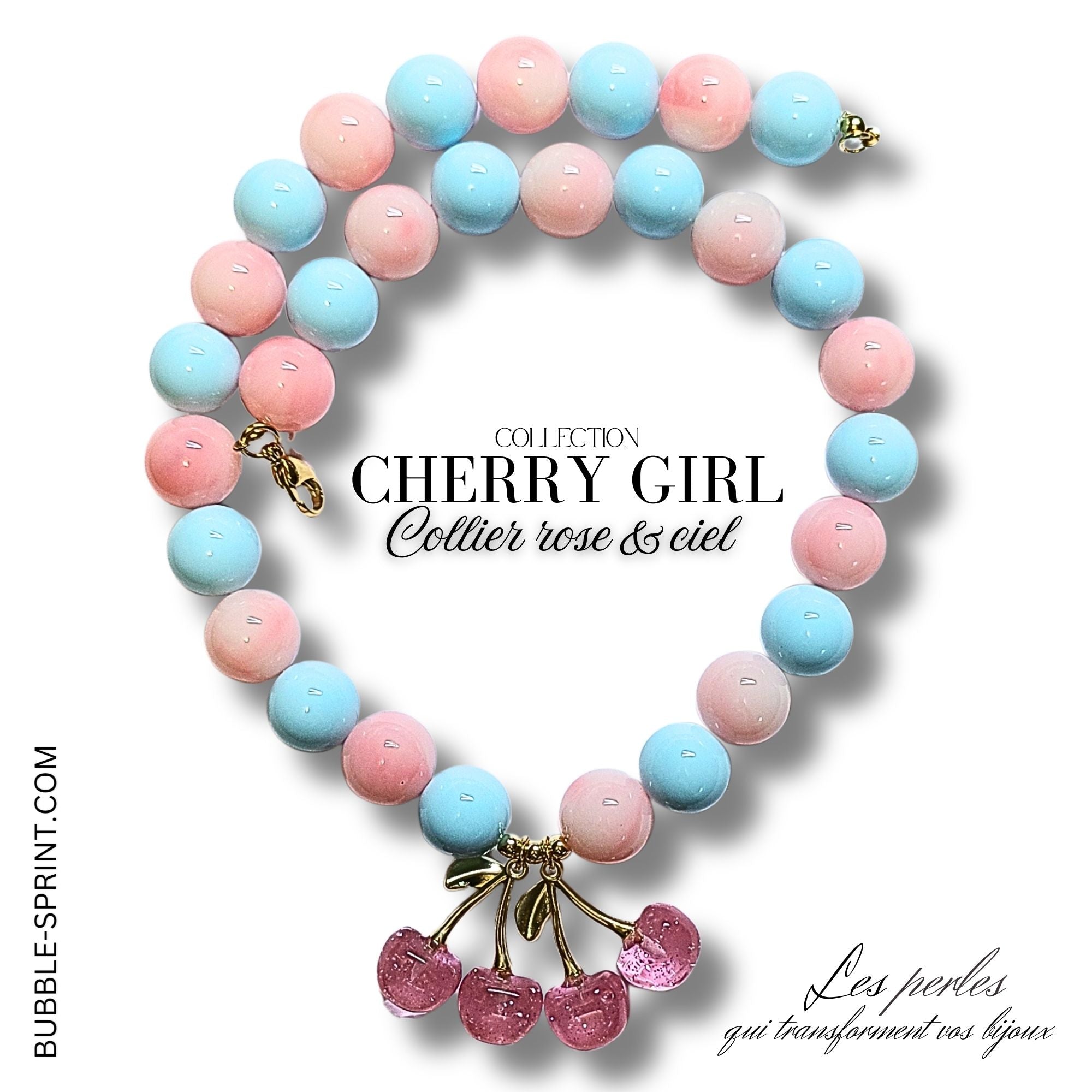ARTSHOP Cherry Girl kit collier rose ciel 48cm acrylique