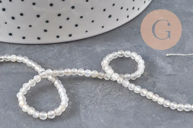 Gingerlily Perles G11095 perles agate grise facettées 3mm fil 38cm