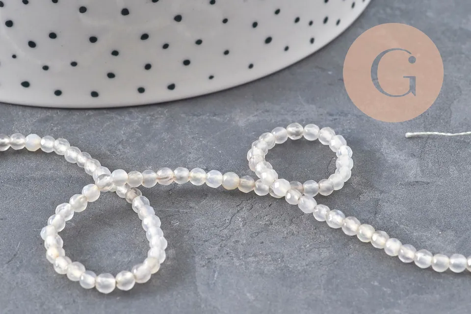 Gingerlily Perles G11095 perles agate grise facettées 3mm fil 38cm