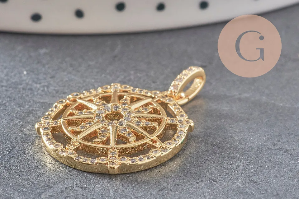 Gingerlily Pendentif médaille soleil boussole doré 21mm G3552
