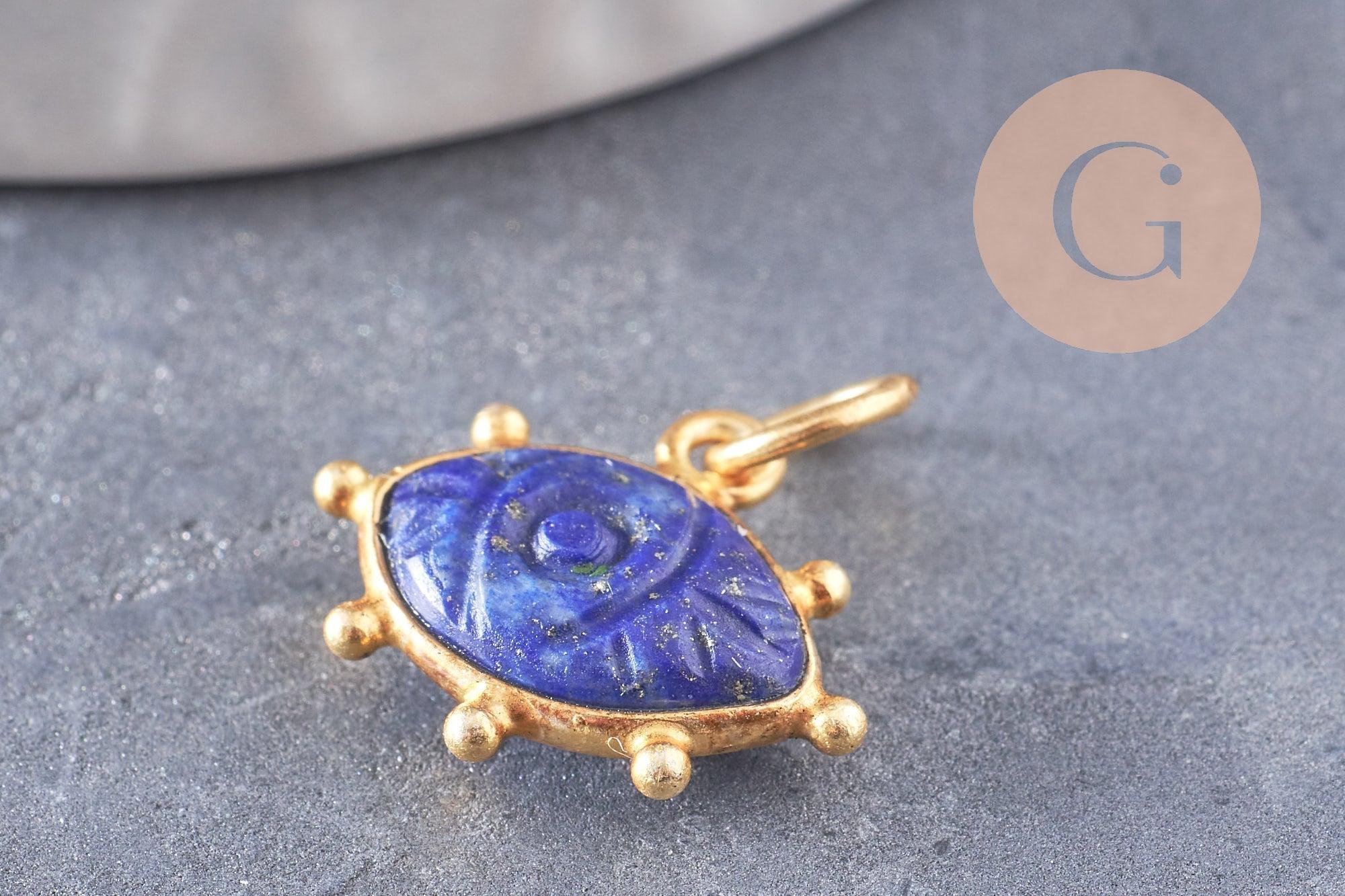 Gingerlily Pendentif DIY oeil lapis lazuli 15mm doré x1