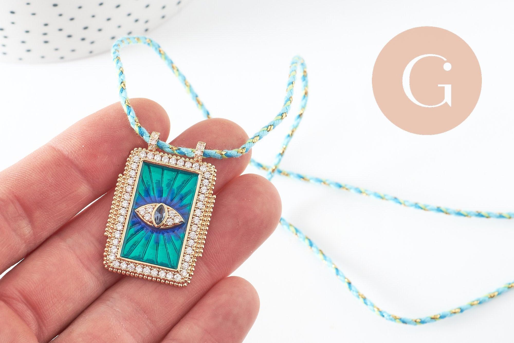 Gingerlily Collier médaille G9570 oeil bleu zircon doré 45cm