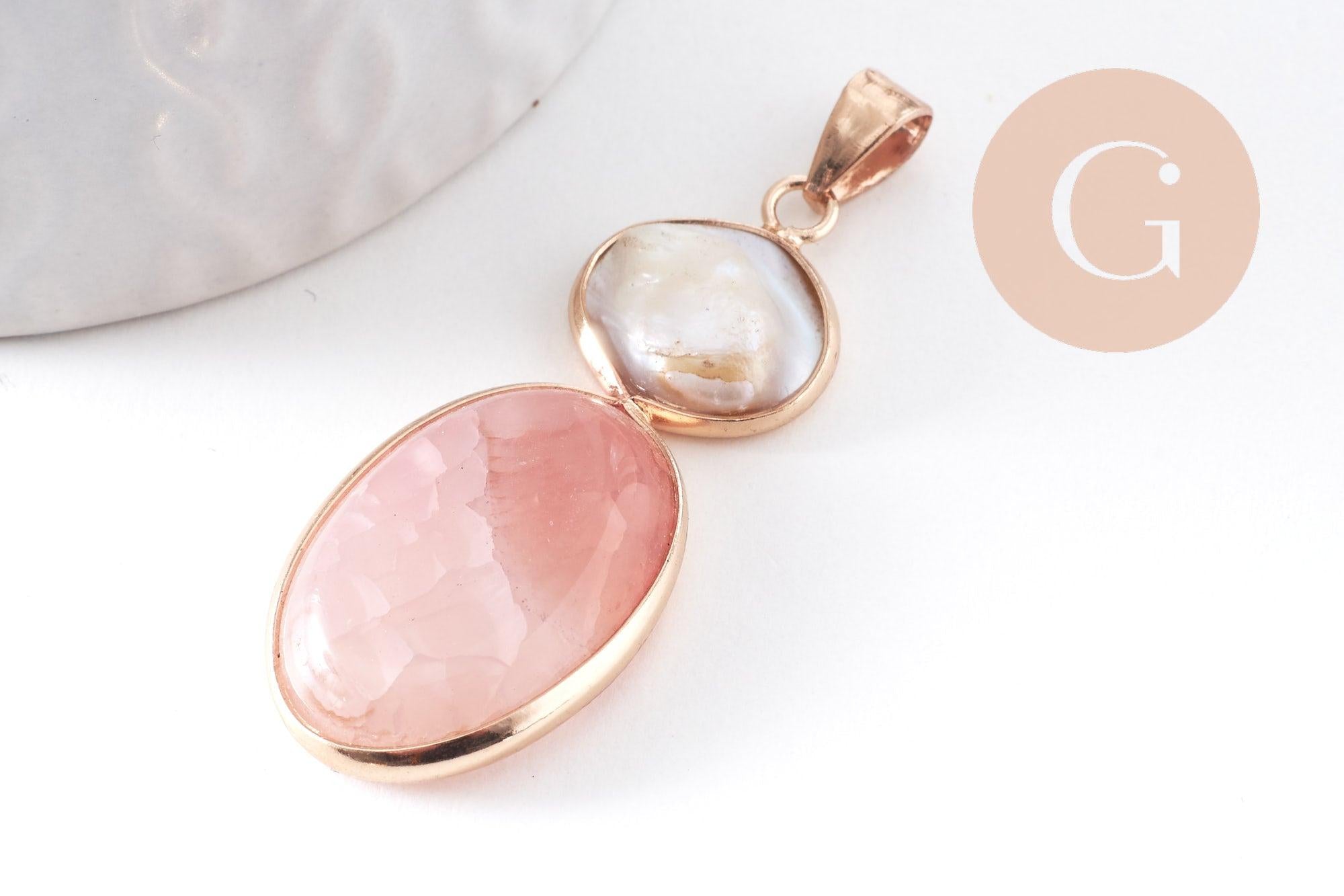 Gingerlily Pendentif agate ovale 42mm perle eau douce doré x1
