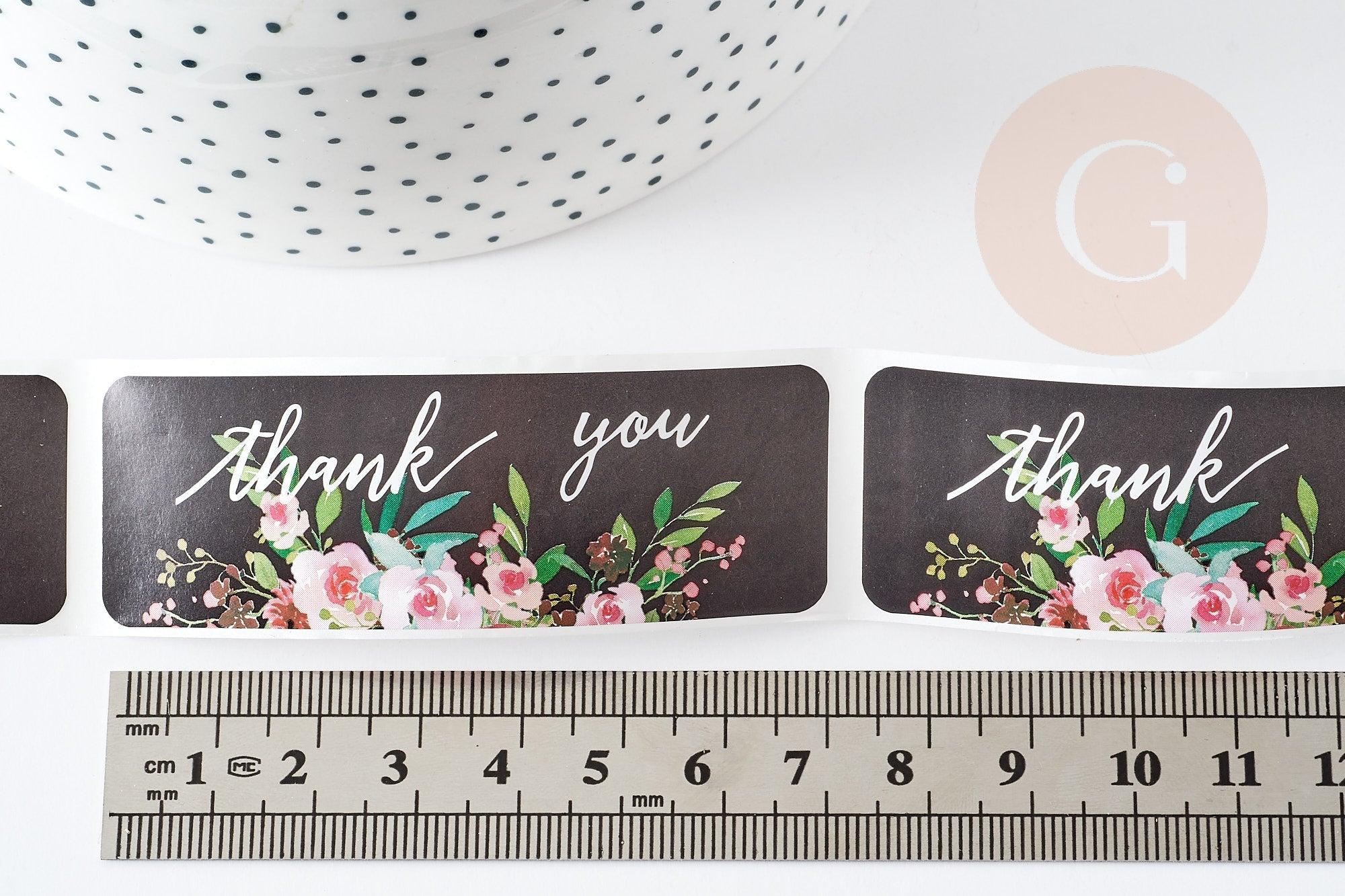 Gingerlily Perles G6135 stickers merci fleurs noirs 75mm x120