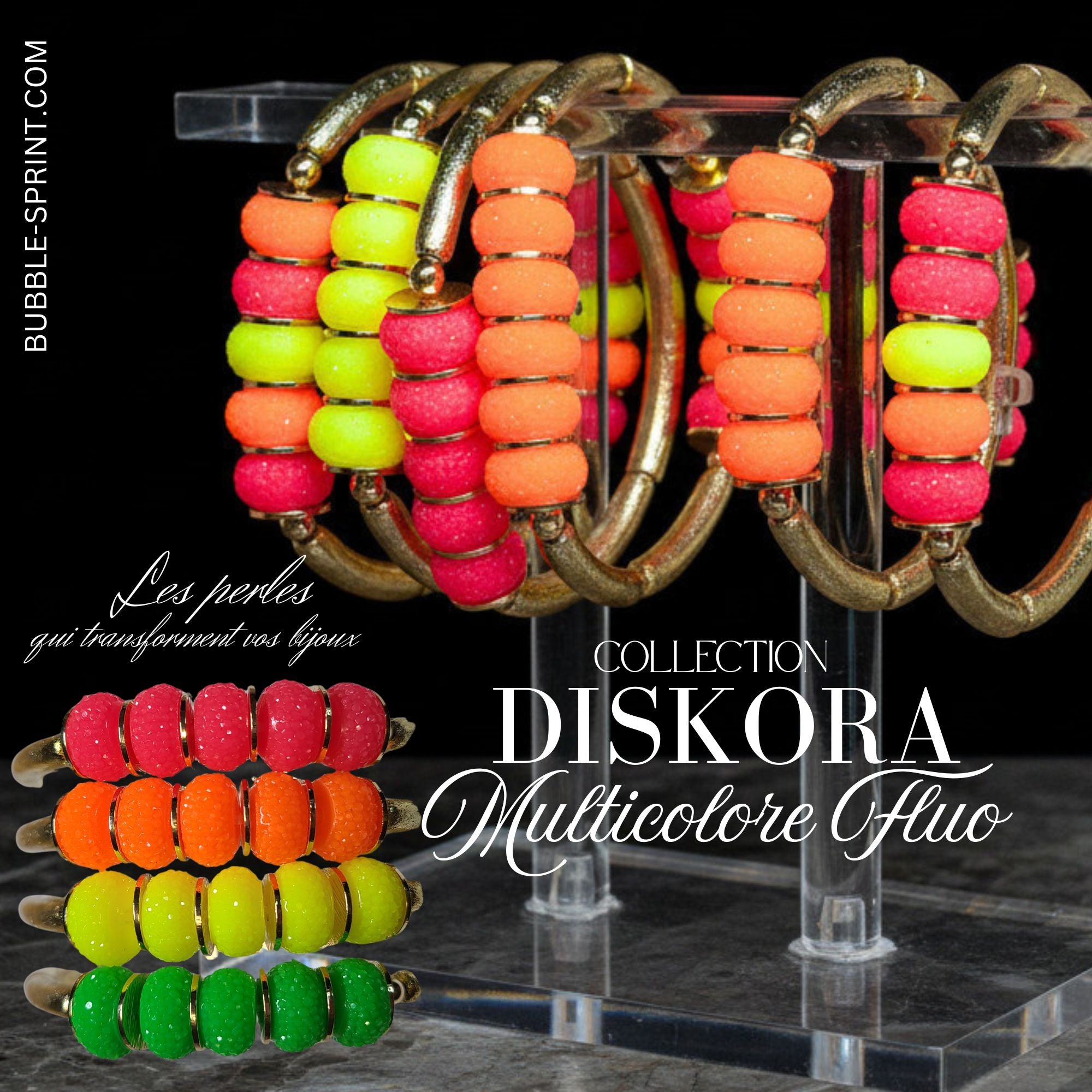 ARTSHOP Diskora Bracelet Orange Fluo monté acrylique