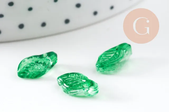 Gingerlily Pendentif DIY breloque feuille verre vert 12mm x20