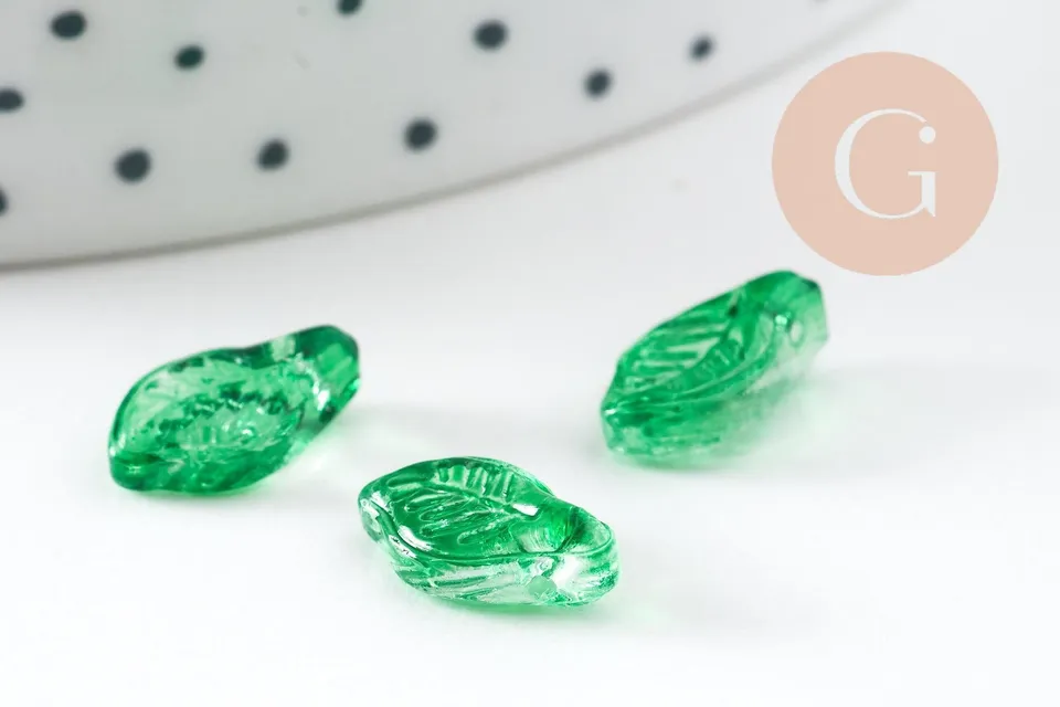 Gingerlily Pendentif DIY breloque feuille verre vert 12mm x20