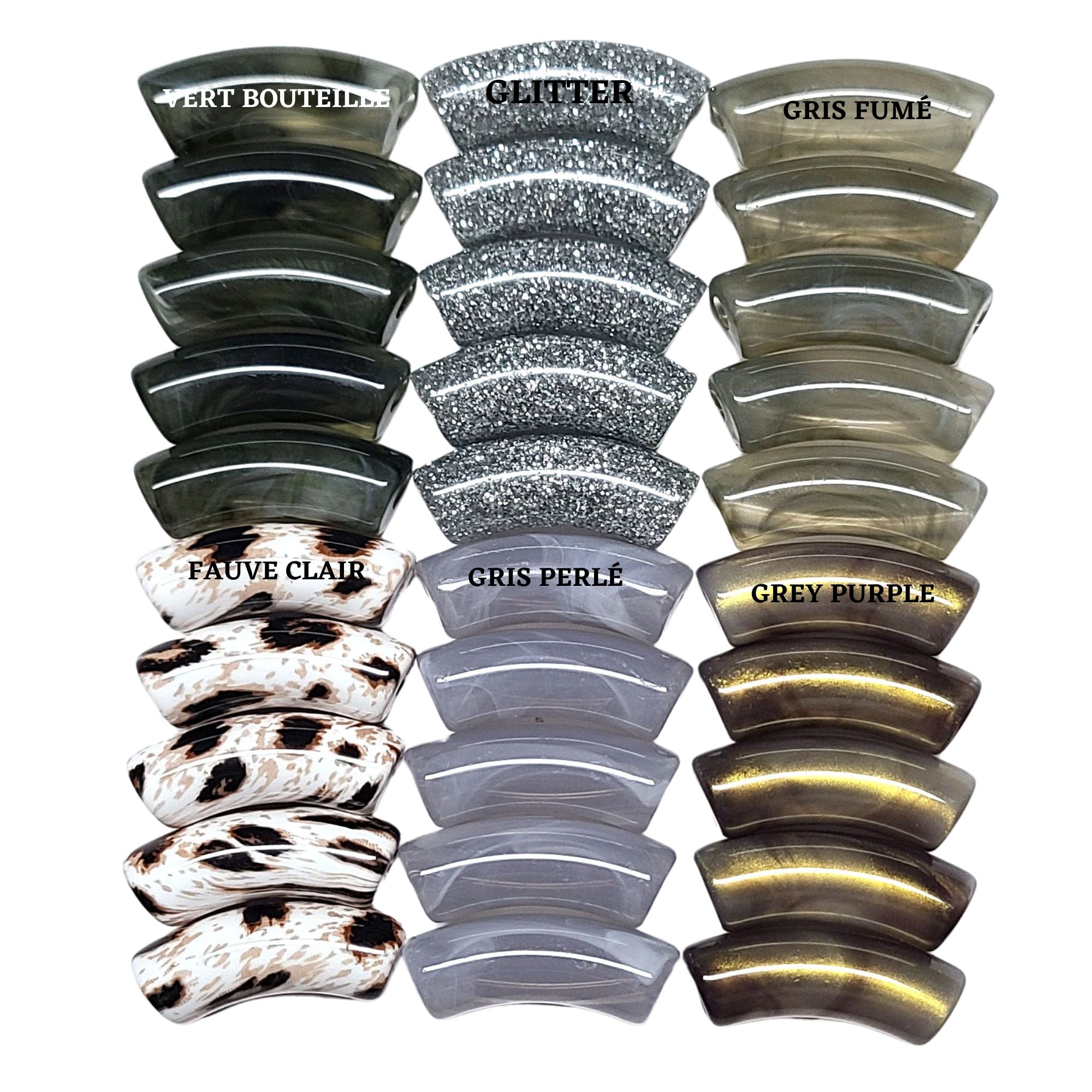ARTSHOP Camaieux 92 tubes incurvés gris lot 30 perles 12mm