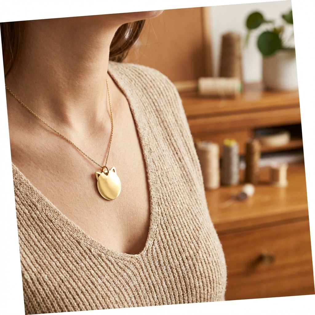 Gingerlily pendentif tête de chat acier doré 29mm G11017