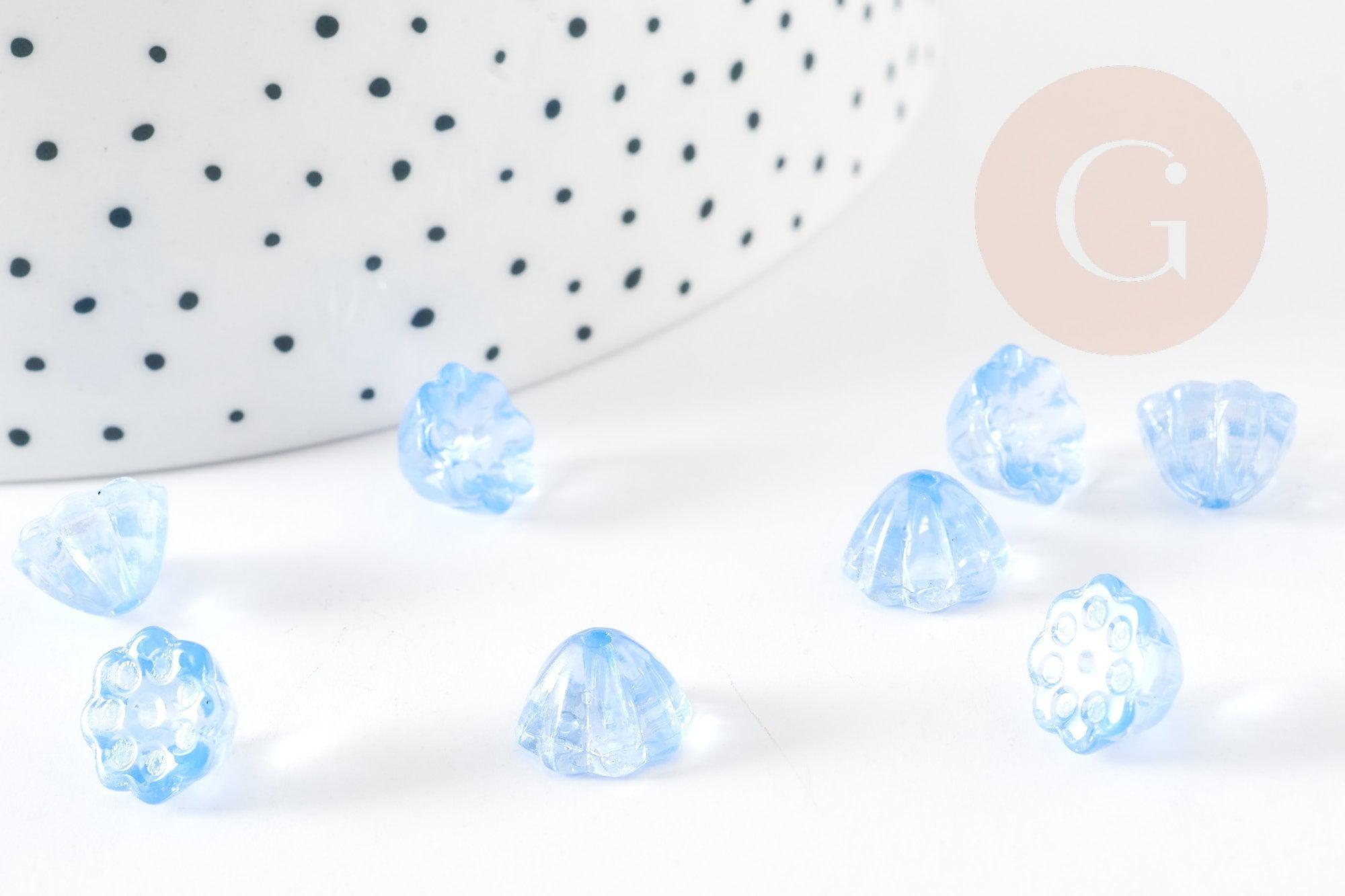 Gingerlily Perle fleur verre bleu ciel 11mm x10
