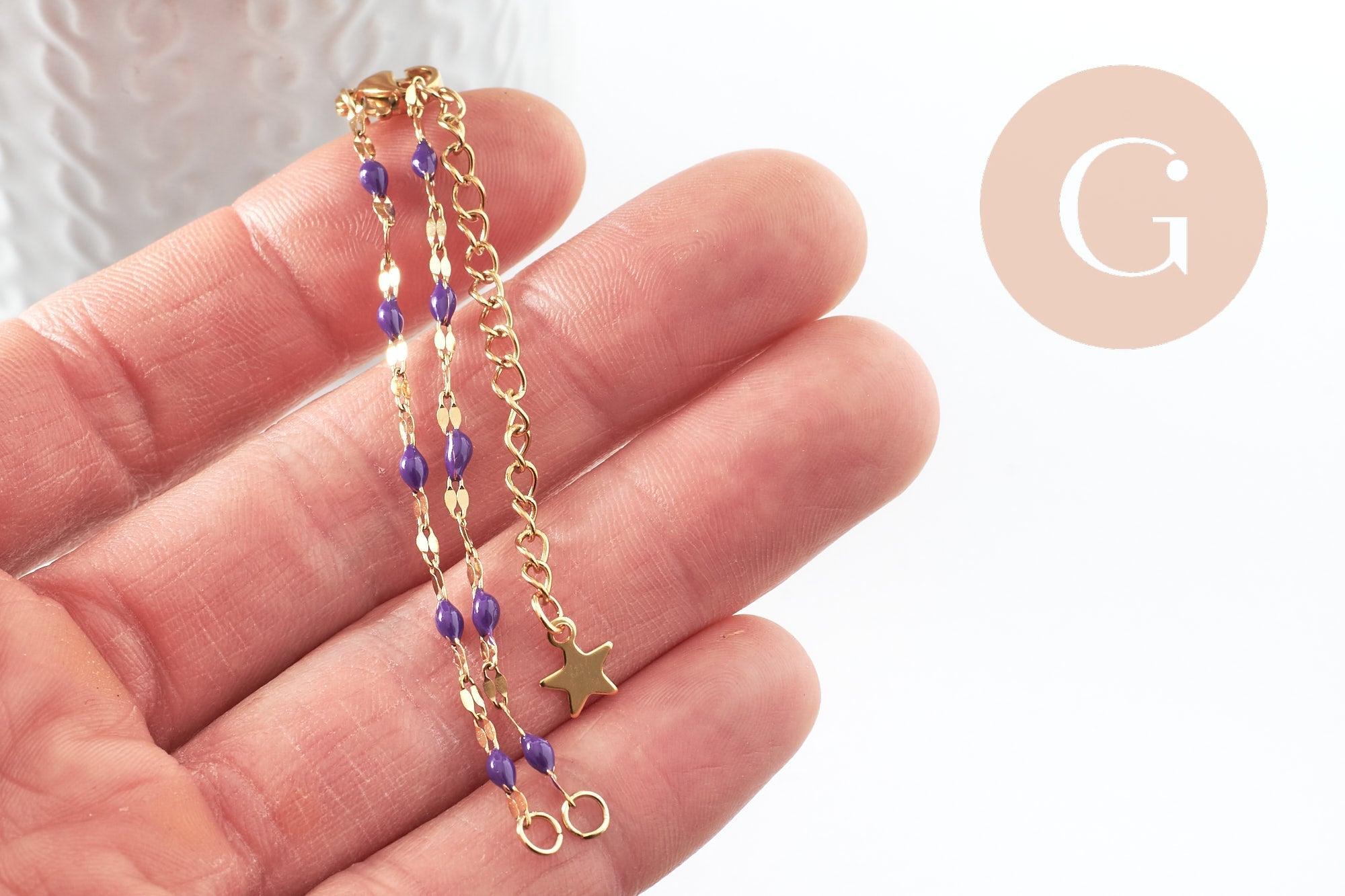 Gingerlily Base bracelet chaîne acier doré résine violette 16,2cm