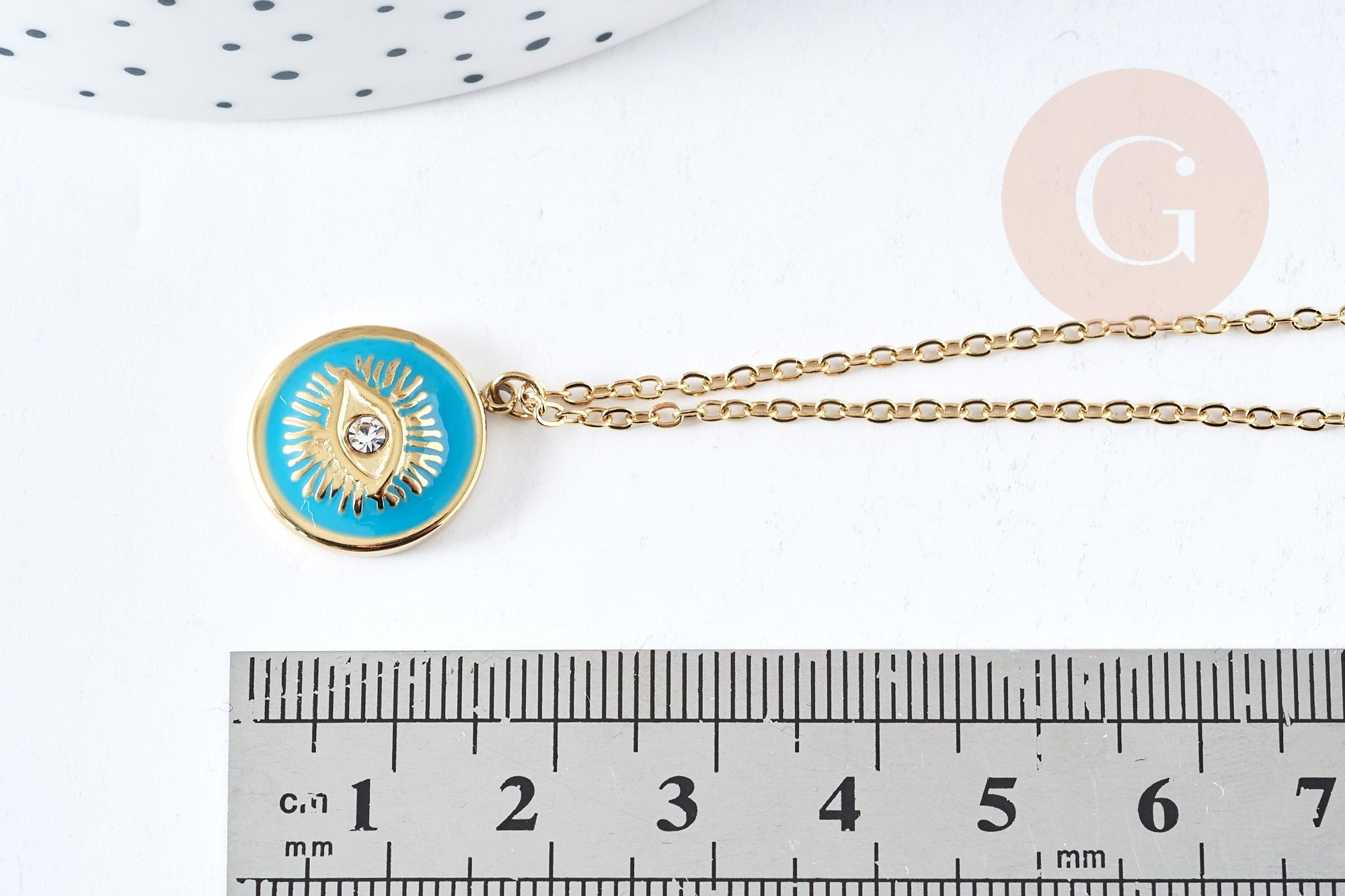 Gingerlily Collier médaille œil turquoise 45cm doré