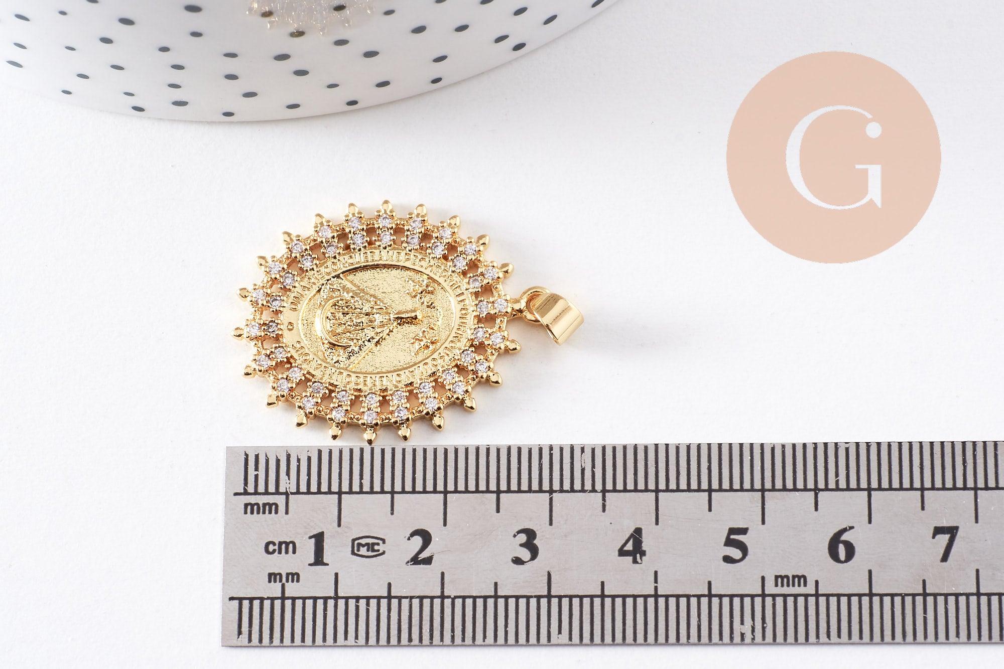Gingerlily Pendentif médaille Vierge Aparecida laiton doré 31,5mm