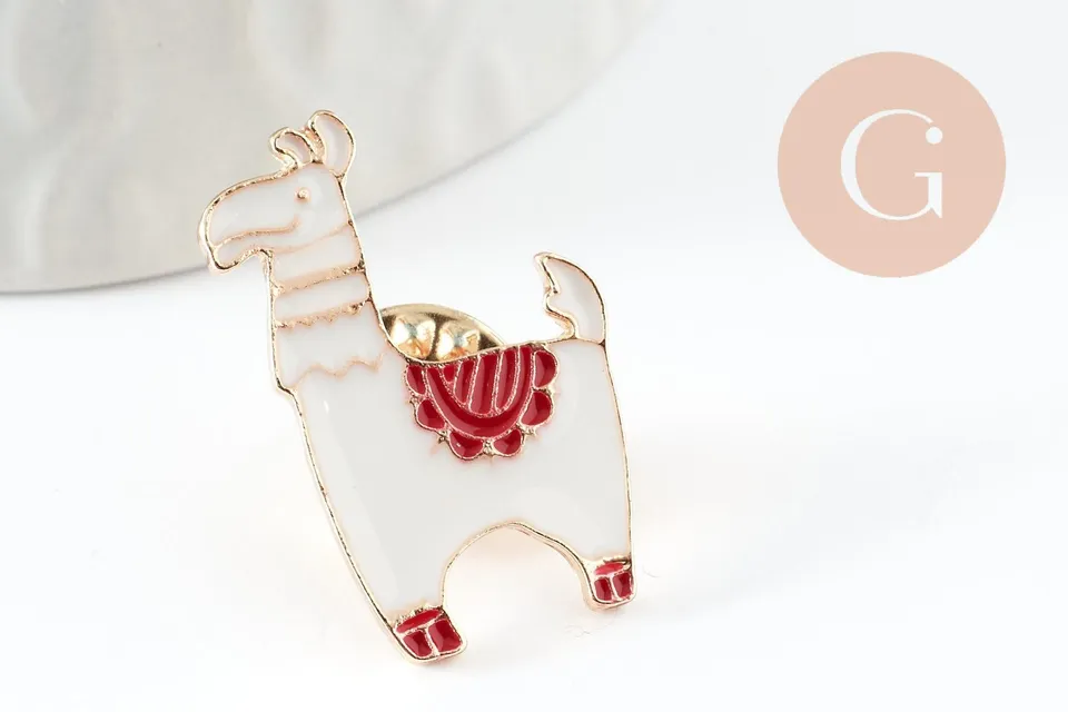 Gingerlily broche pin's lama doré émail 27mm x1