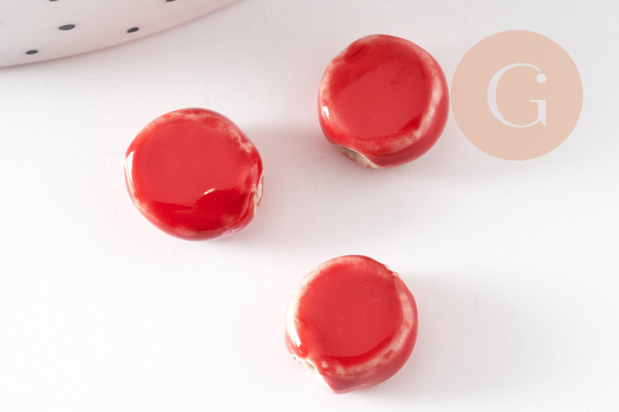 Gingerlily Perles G9346 perles disque porcelaine rouge-blanc 10mm x5