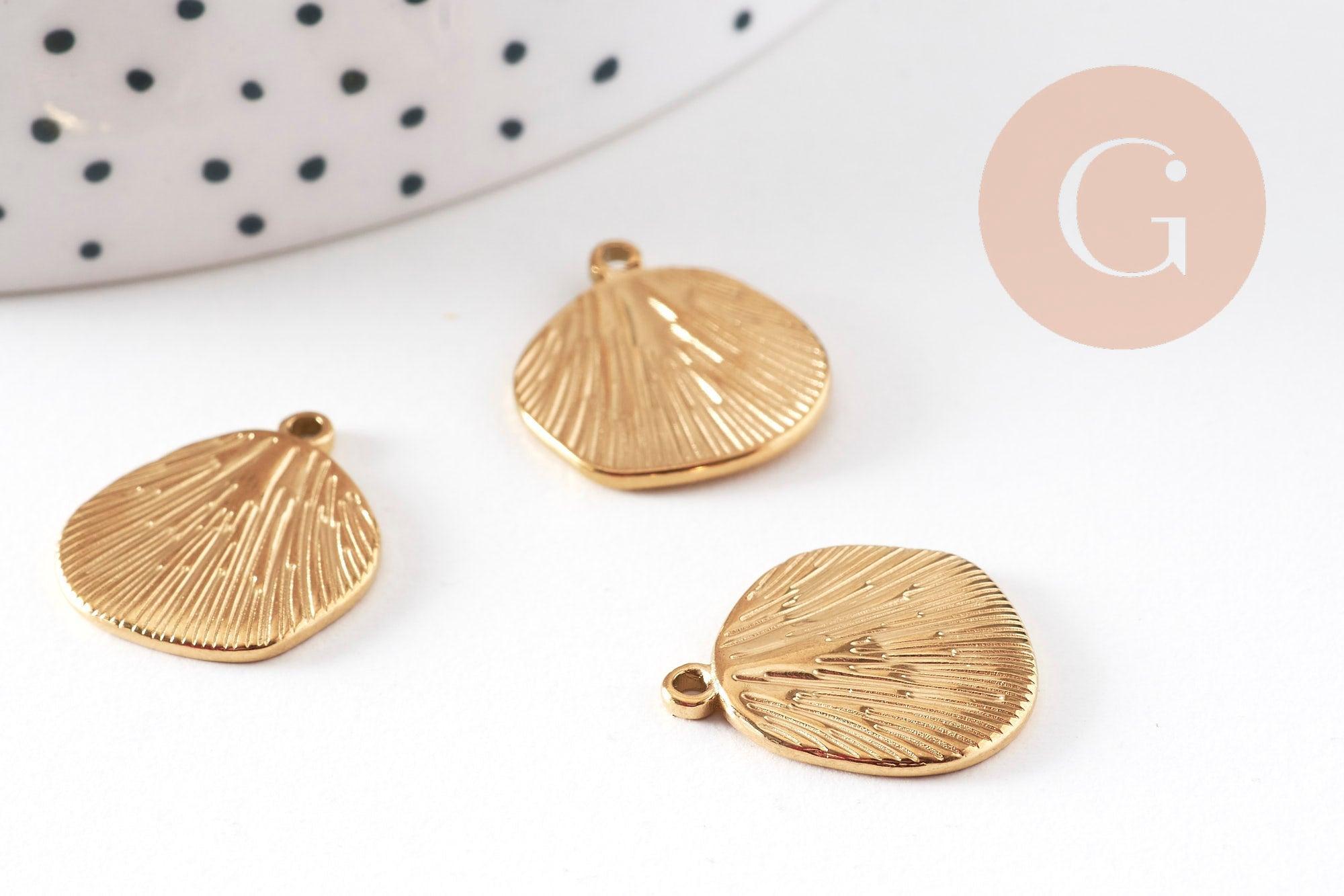 Gingerlily Pendentif coquillage feuille acier doré 18mm x1