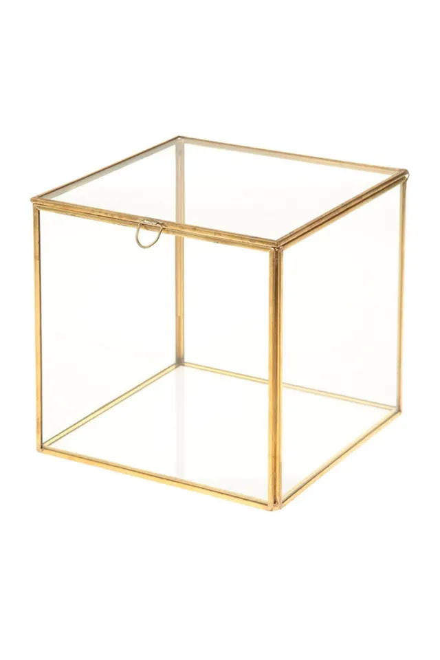 Gingerlily Boîte bijoux verre carrée doré 18 cm
