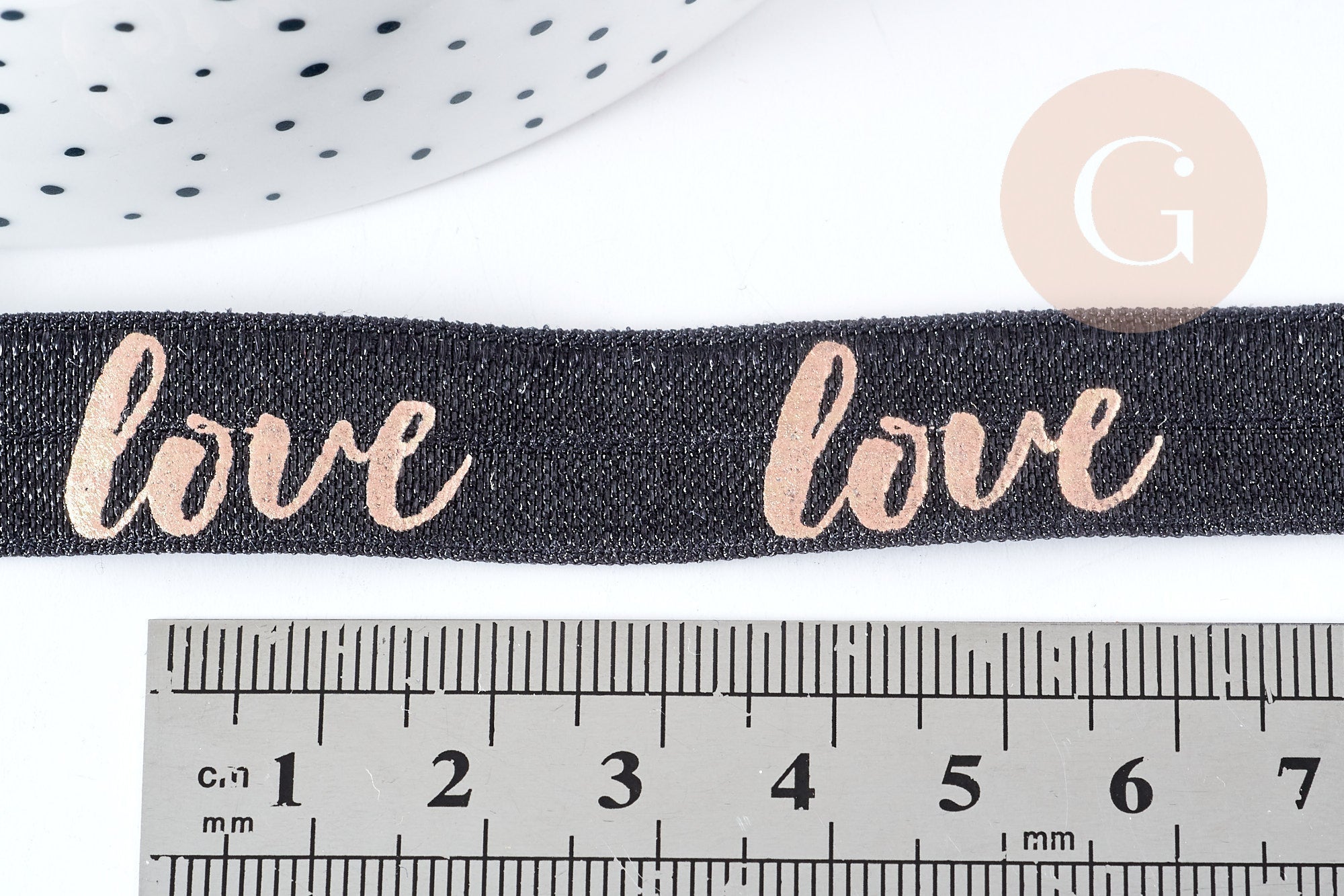 Gingerlily Cordons Ruban élastique LOVE or rose 16mm 1m