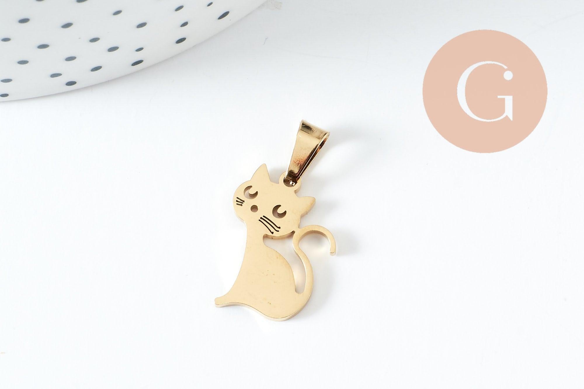 Gingerlily G9927 pendentif chat manga assis acier doré 20mm x1