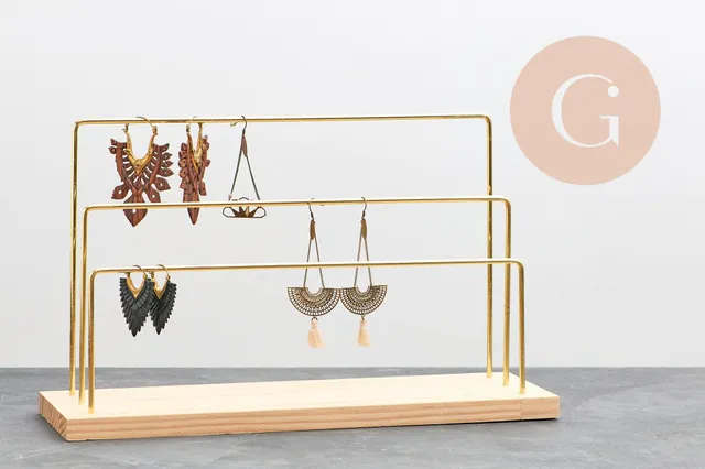 Gingerlily Présentoir bijoux laiton doré socle bois 34cm x1