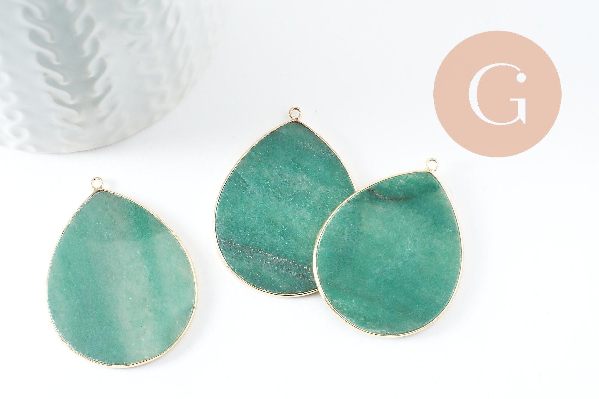 Gingerlily Pendentifs Goutte aventurine verte 44mm laiton doré