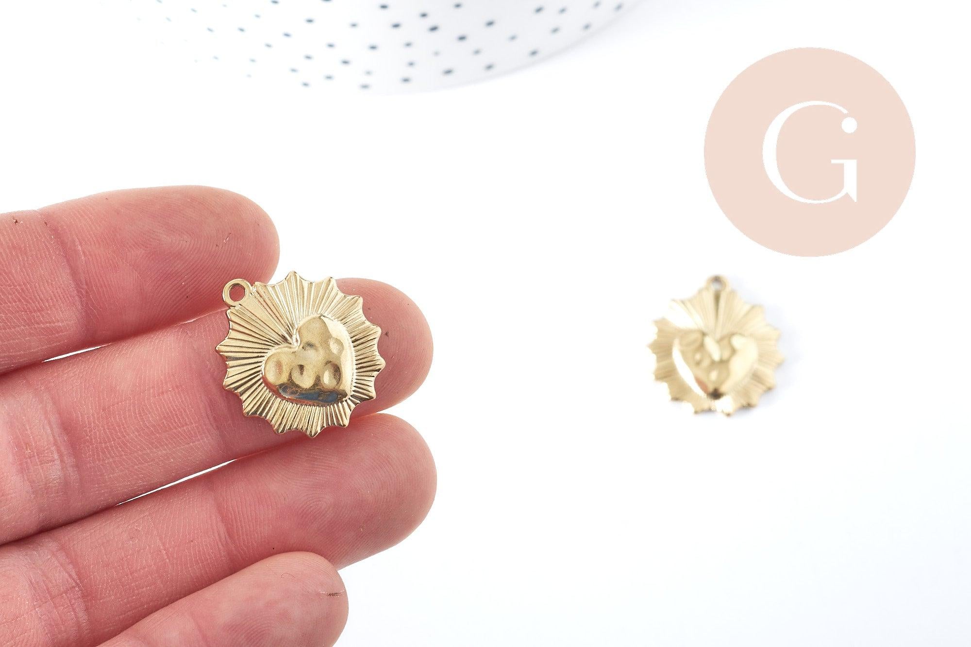 Gingerlily Pendentif coeur acier doré 23 mm x1